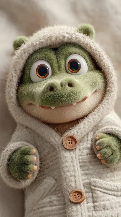 Alligator in a knit hood