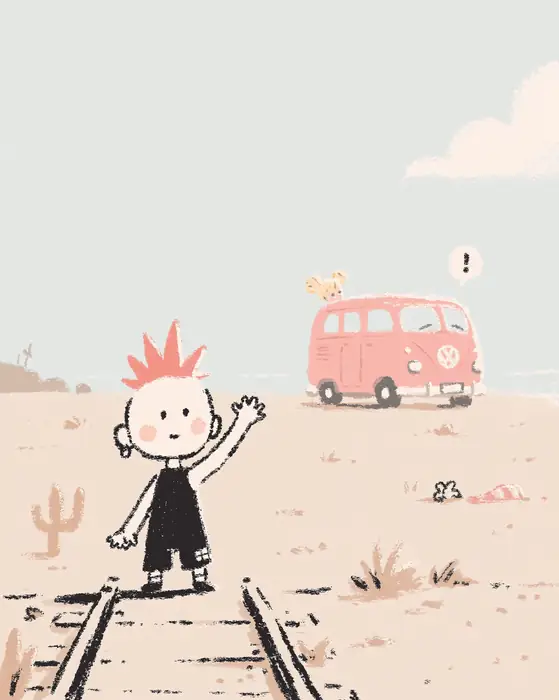 Waving at the van