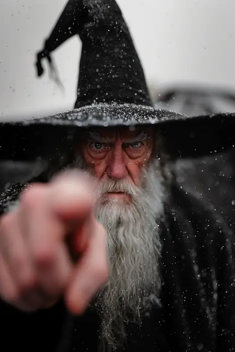 The wizard points